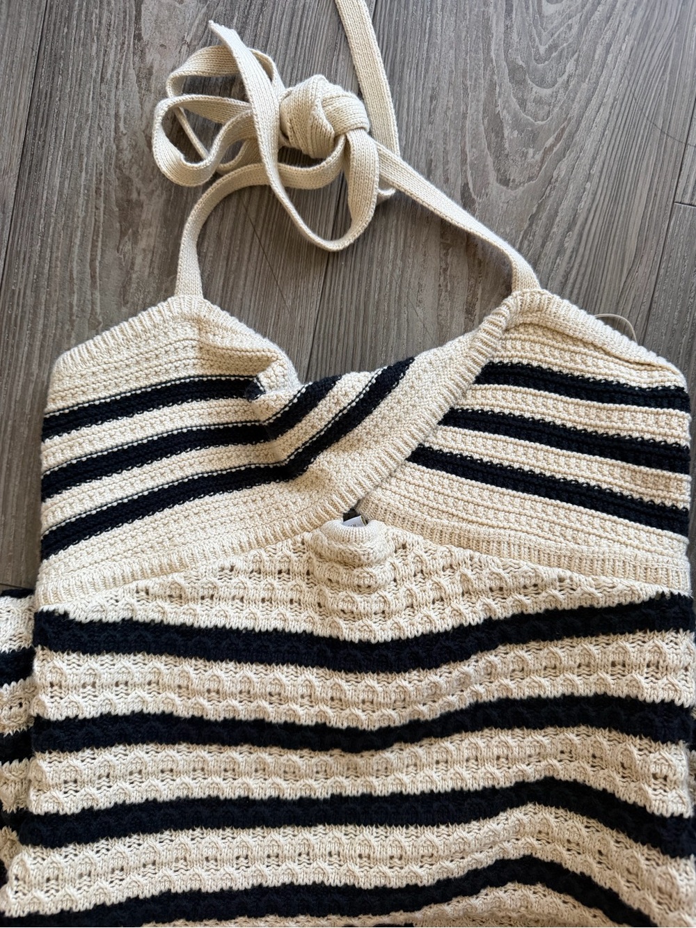 House of Harlow 1960 Cream and Black Striped Knit Halter Dress - Picture 2 of 3